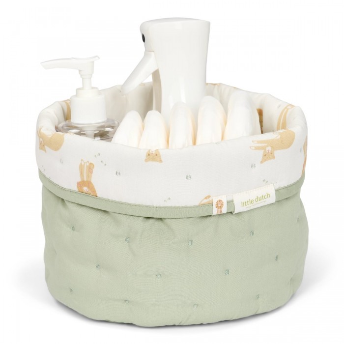 Cos de depozitare rotund matlasat pentru comoda de infasat - 20 x 15 - Green Leo Safari - Little Dutch