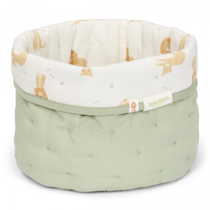 Cos de depozitare rotund matlasat pentru comoda de infasat - 20 x 15 - Green Leo Safari - Little Dutch