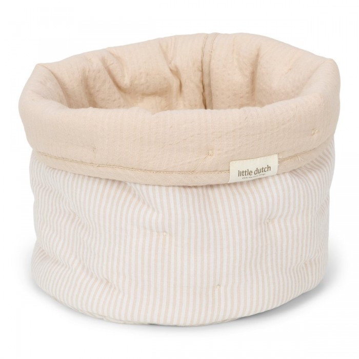 Cos de depozitare rotund matlasat pentru comoda de infasat - 20 x 15 - Pure Soft Beige Stripe - Little Dutch