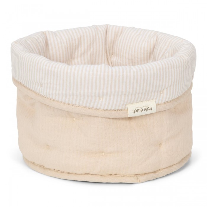 Cos de depozitare rotund matlasat pentru comoda de infasat - 20 x 15 - Pure Soft Beige Stripe - Little Dutch