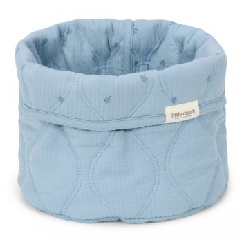 Cos de depozitare rotund matlasat pentru comoda de infasat - 20 x 15 - Pure Denime Blue - Little Dutch