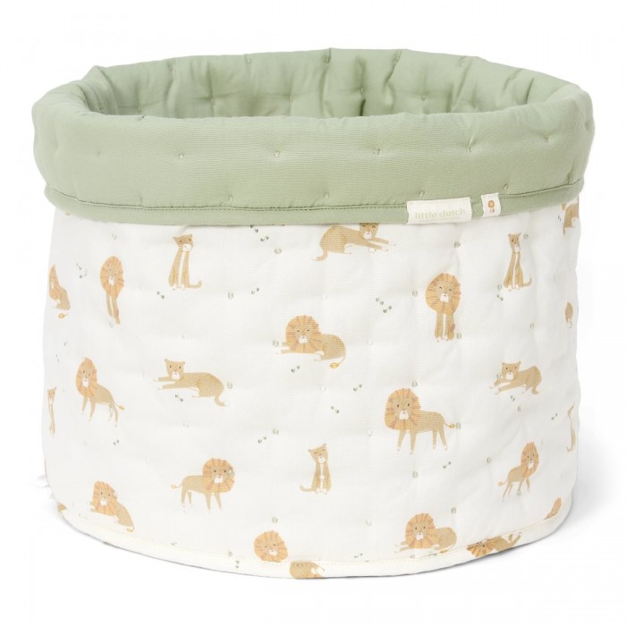 Cos de depozitare matlasat mediu din bumbac organic - 30 x 25 - Green Leo Safari - Little Dutch