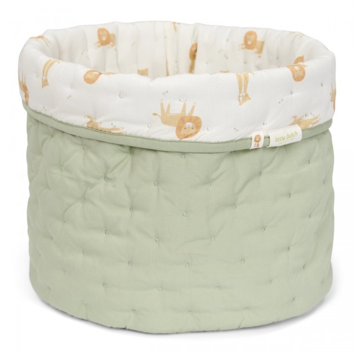 Cos de depozitare matlasat mediu din bumbac organic - 30 x 25 - Green Leo Safari - Little Dutch
