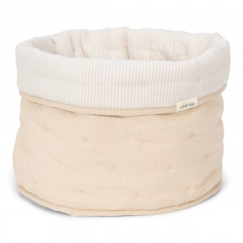 Cos de depozitare matlasat mediu din bumbac organic - 30 x 25 - Pure Soft Beige Stripe - Little Dutch