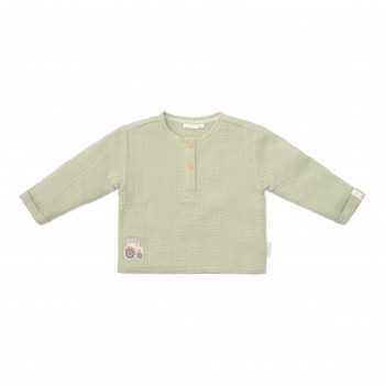 Bluza cu maneca lunga din muselina de bumbac organic - Tractor - Grass Green - Little Dutch