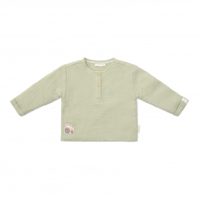 Bluza cu maneca lunga din muselina de bumbac organic - Tractor - Grass Green - Little Dutch