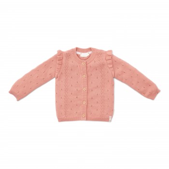Cardigan tricotat cu broderie pentru copii - Flower Pink - Little Dutch Cardigan tricotat cu broderie pentru copii - Flower Pink - Little Dutch