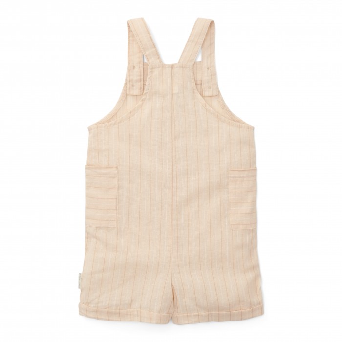 Salopeta de pantaloni scurti din mix de in si bumbac - Sand Stripes - Little Dutch