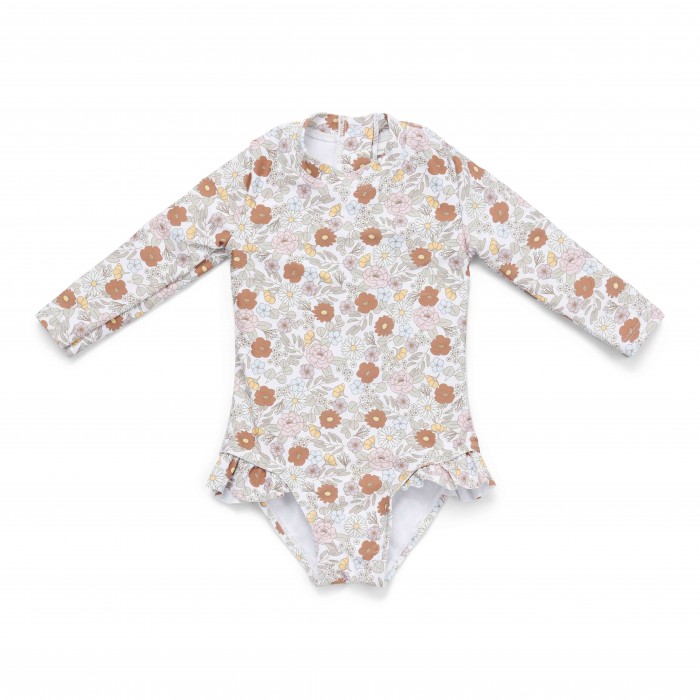 Costum de baie cu maneca lunga cu protectie UV 50+ - Vintage Little Flowers - Little Dutch