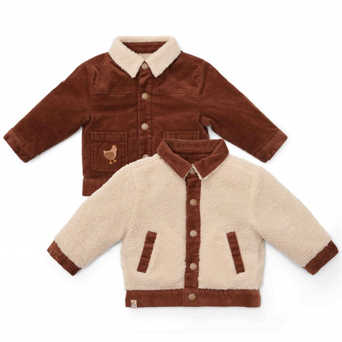 Jacheta reversibila din bumbac organic - Brown / Sand - Little Farm - Little Dutch