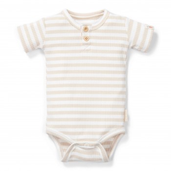 Body cu maneca scurta din bumbac organic - Stripe Sand/White - Little Dutch Body cu maneca scurta din bumbac organic - Stripe Sand/White - Little Dutch