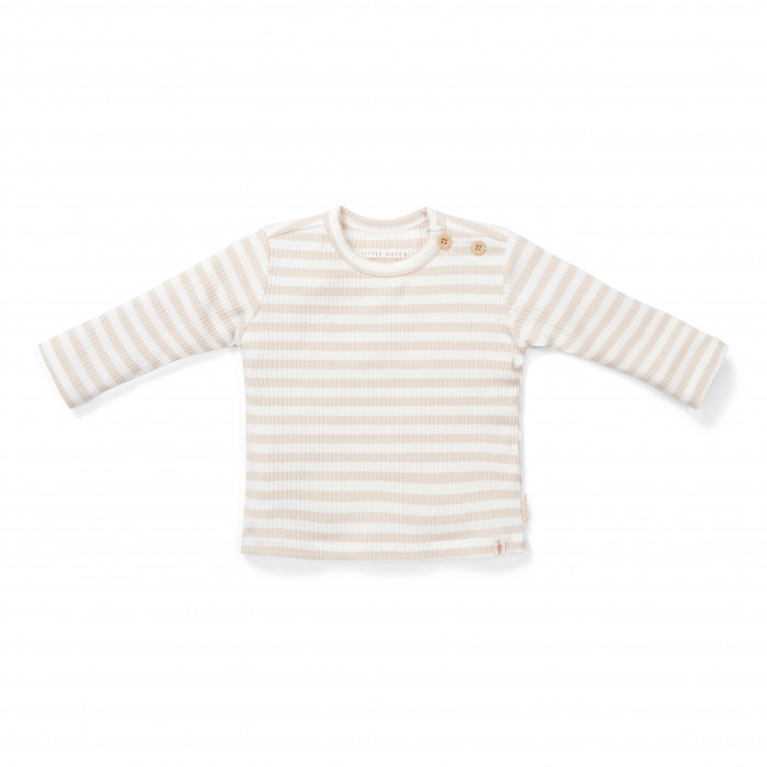 Bluza cu maneca lunga din bumbac organic - Stripe Sand/White - Little Dutch