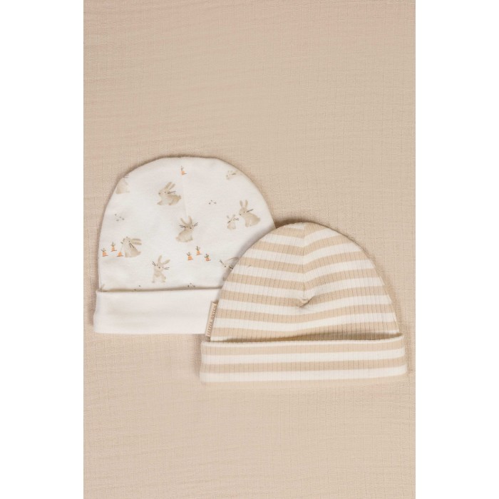 Caciulita din bumbac organic pentru bebelusi - Stripe Sand/White - Little Dutch