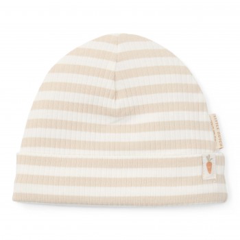 Caciulita din bumbac organic pentru bebelusi - Stripe Sand/White - Little Dutch