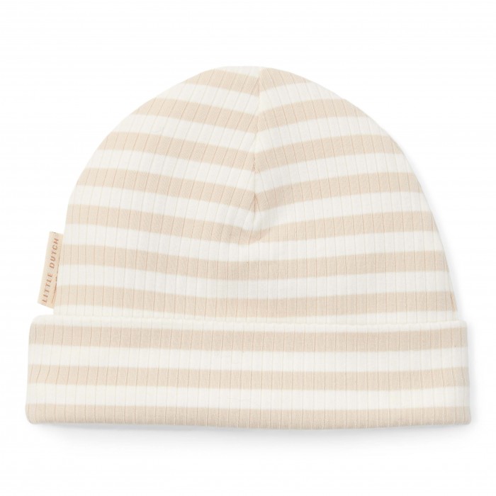 Caciulita din bumbac organic pentru bebelusi - Stripe Sand/White - Little Dutch