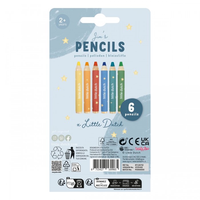 Creioane colorate 6 culori JIM - Little Dutch