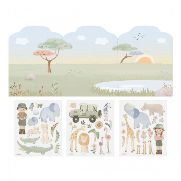 Carte cu autocolante reutilizabile - Jim si Rosa - Safari Friends - Little Dutch