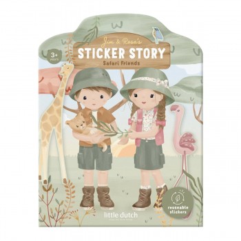 Carte cu autocolante reutilizabile - Jim si Rosa - Safari Friends - Little Dutch