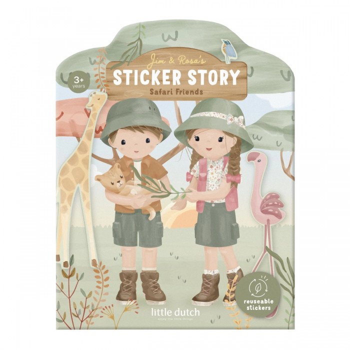 Carte cu autocolante reutilizabile - Jim si Rosa - Safari Friends - Little Dutch