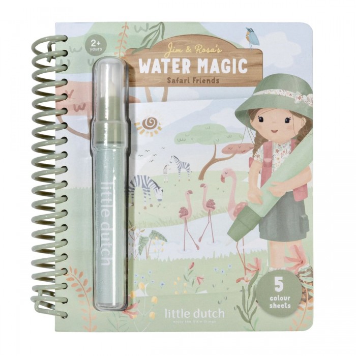 Carte magica de colorat cu apa - Rosa - Safari Friends - Little Dutch