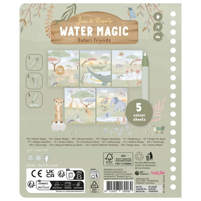 Carte magica de colorat cu apa - Rosa - Safari Friends - Little Dutch