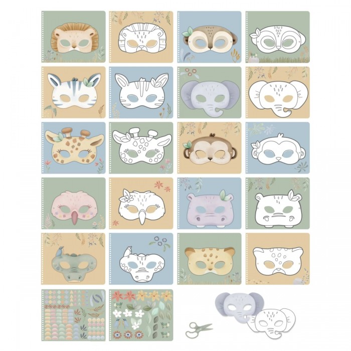 Carte cu masti pentru decupat - stickere si foarfeca incluse - Jim - Safari Friends - Little Dutch