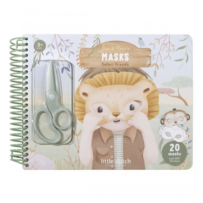 Carte cu masti pentru decupat - stickere si foarfeca incluse - Jim - Safari Friends - Little Dutch
