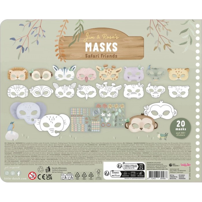 Carte cu masti pentru decupat - stickere si foarfeca incluse - Jim - Safari Friends - Little Dutch