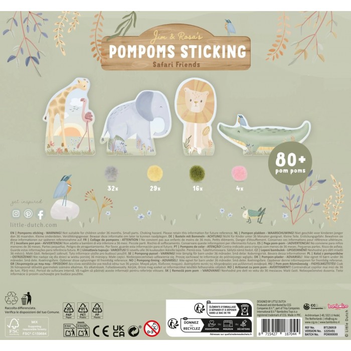 Joc creativ cu pompoane - Safari Friends - Little Dutch