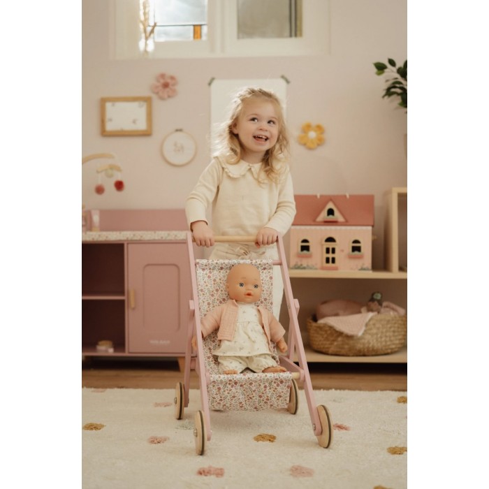 Carucior din lemn pentru papusi - Soft Flower - Little Dutch Carucior din lemn pentru papusi - Soft Flower - Little Dutch