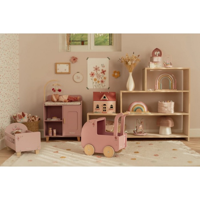 Carucior retro din lemn FSC pentru papusi - Soft Flowers - Little Dutch Carucior retro din lemn FSC pentru papusi - Soft Flowers - Little Dutch