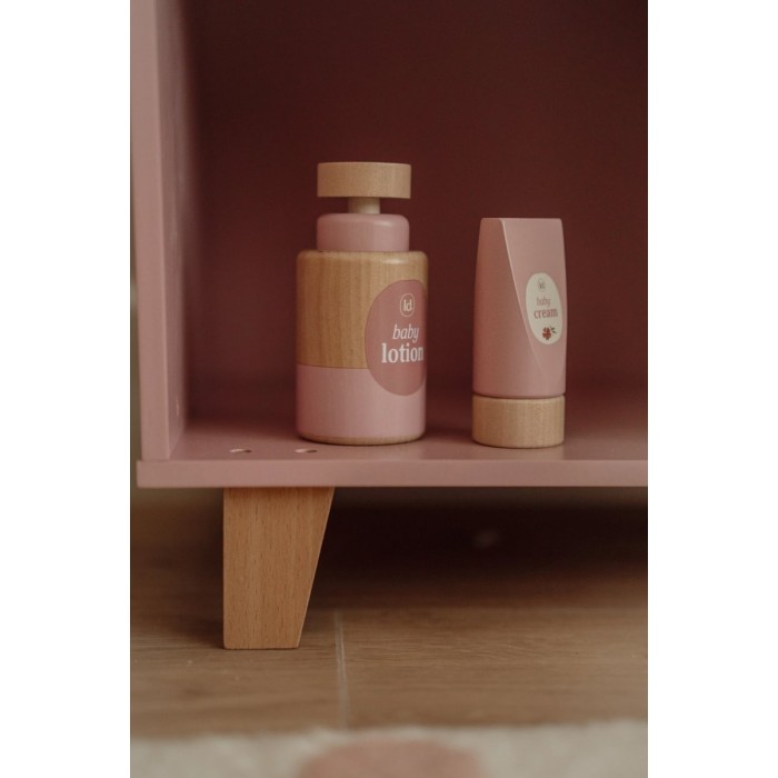 Masuta de schimbat scutecele cu accesorii pentru papusi - Roz - Little Dutch