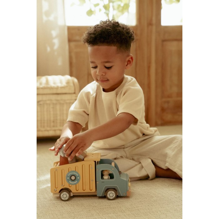 Masinuta din lemn FSC cu accesorii - Masina de gunoi - Multicolored - Little Dutch Masinuta din lemn FSC cu accesorii - Masina de gunoi - Multicolored - Little Dutch