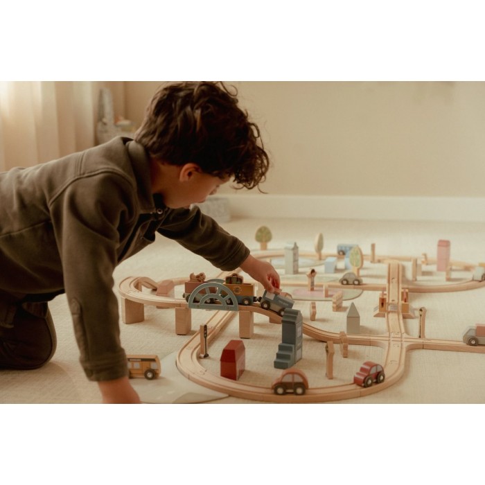 Set de sine din lemn FSC - Little Dutch Train Track XL -113 piese -  Little Dutch Set de sine din lemn FSC - Little Dutch Train Track XL -113 piese -  Little Dutch