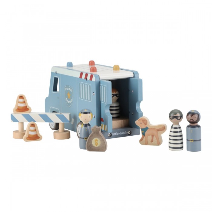 Masina din lemn FSC cu accesorii - Masina de politie - Blue - Little Dutch Masina din lemn FSC cu accesorii - Masina de politie - Blue - Little Dutch