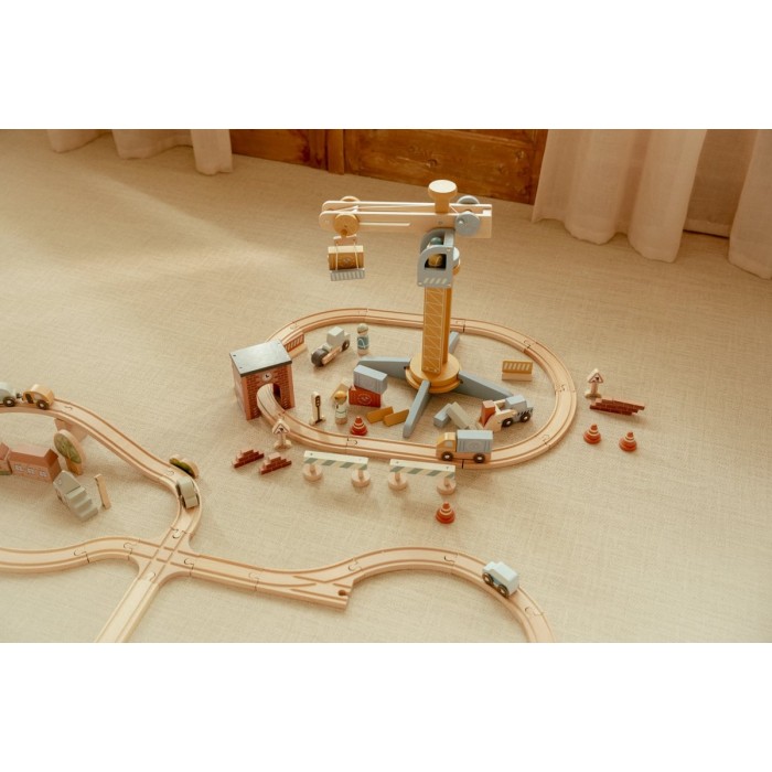 Macara din lemn cu accesorii si sine de tren - Little Dutch Macara din lemn cu accesorii si sine de tren - Little Dutch