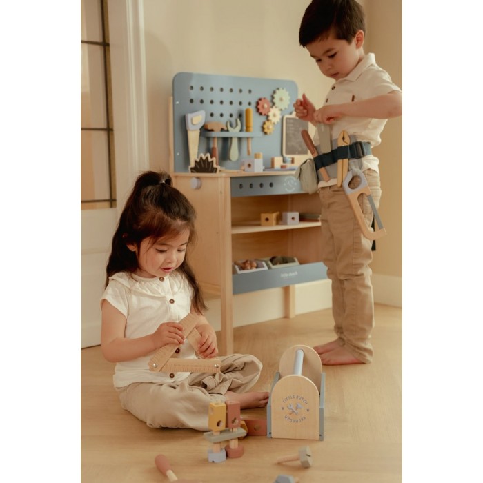 Trusa de scule din lemn FSC - Blue - Little Dutch Trusa de scule din lemn FSC - Blue - Little Dutch