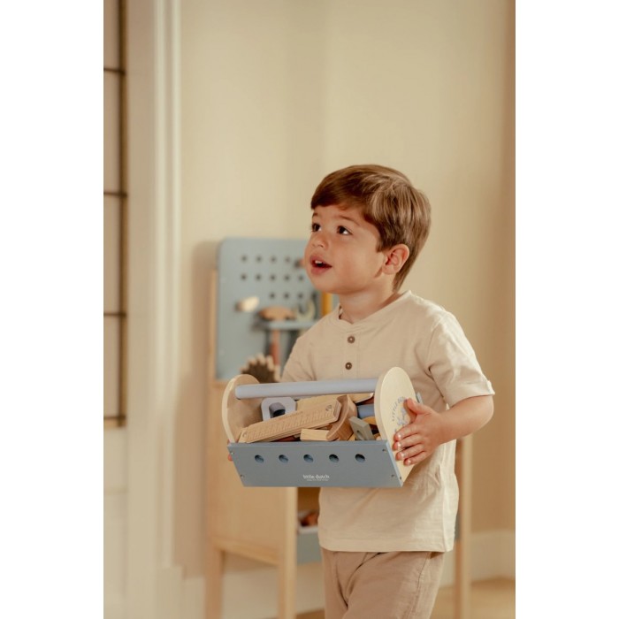Trusa de scule din lemn FSC - Blue - Little Dutch Trusa de scule din lemn FSC - Blue - Little Dutch