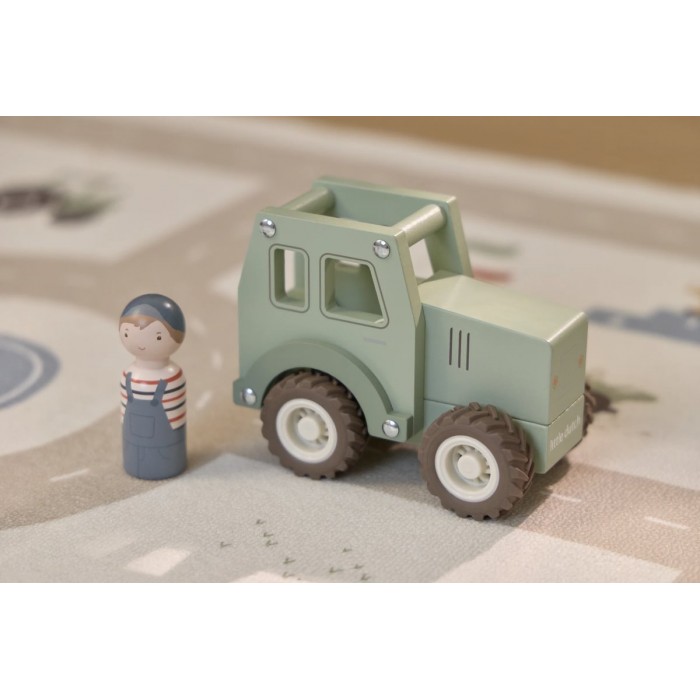 Tractor din lemn FSC cu fermier - Green - Little Dutch