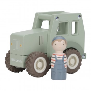 Tractor din lemn FSC cu fermier - Green - Little Dutch