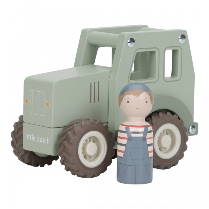 Tractor din lemn FSC cu fermier - Green - Little Dutch