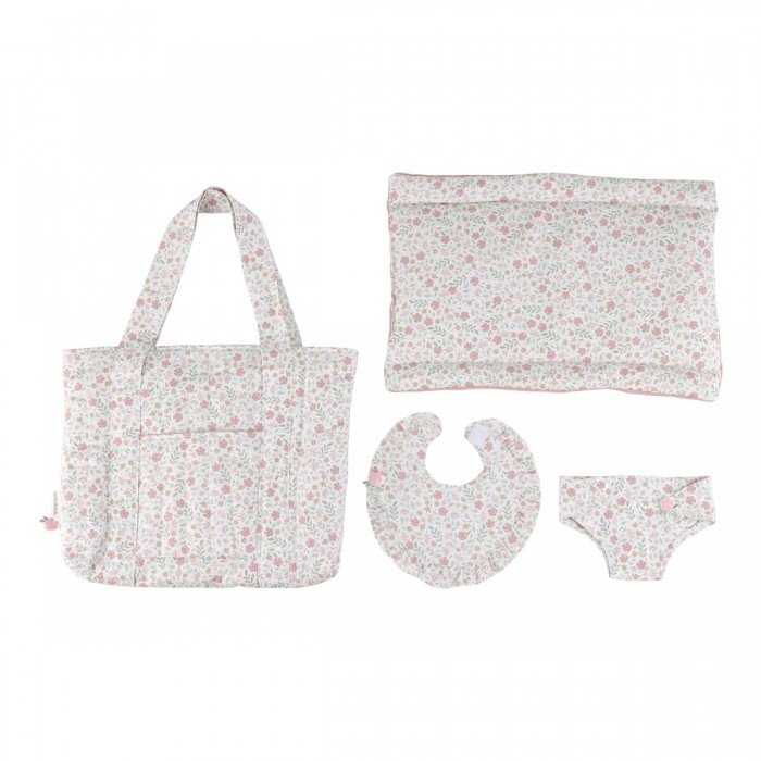 Geanta de maternitate cu accesorii pentru papusi - Soft Flowers - Little Dutch Geanta de maternitate cu accesorii pentru papusi - Soft Flowers - Little Dutch