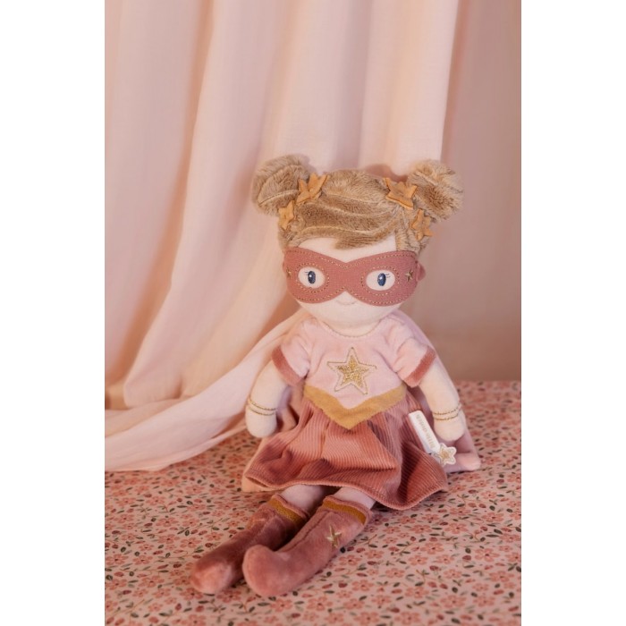 Papusa textila certificata GRS - Superhero Rosa - Little Dutch