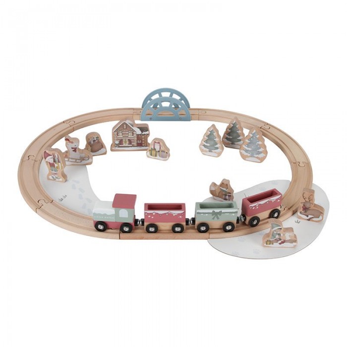 Set trenulet cu sine din lemn si accesorii - Editie speciala de Craciun - Little Dutch