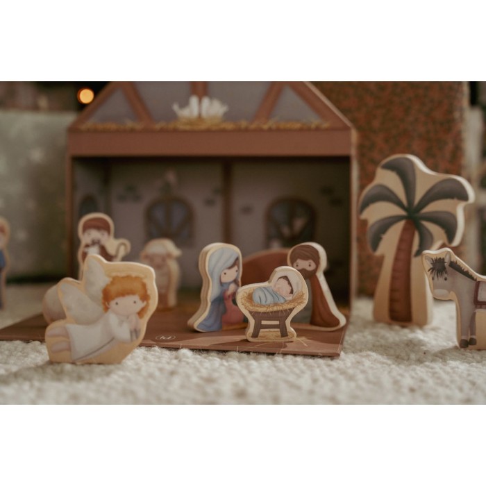 Figurine din lemn FSC in cutie portabila - Scena Nasterii de Craciun - Little Dutch