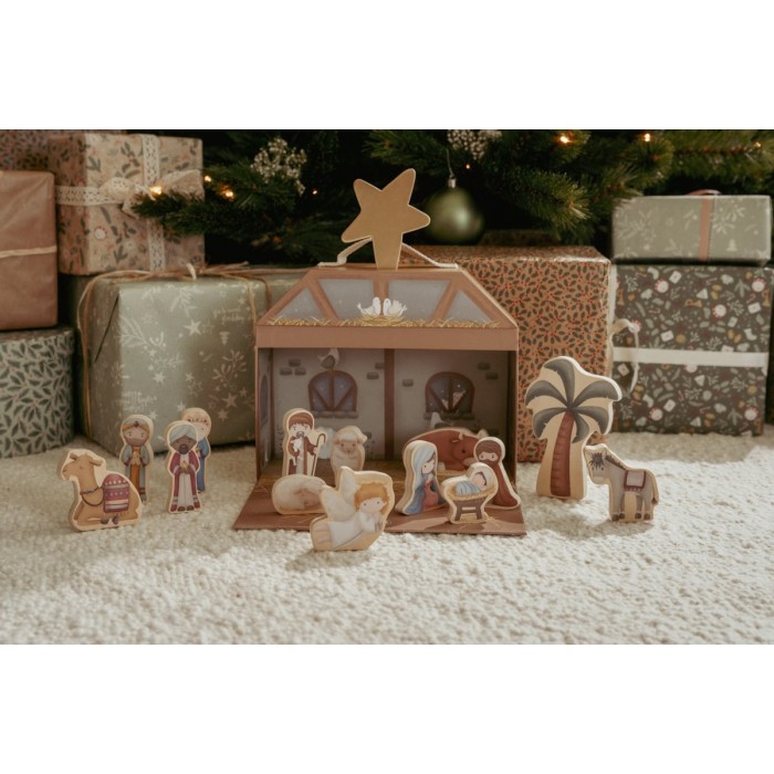 Figurine din lemn FSC in cutie portabila - Scena Nasterii de Craciun - Little Dutch