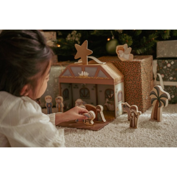 Figurine din lemn FSC in cutie portabila - Scena Nasterii de Craciun - Little Dutch