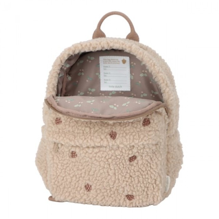 Rucsac pentru copii din material teddy - Taupe - Forest Friends - Little Dutch