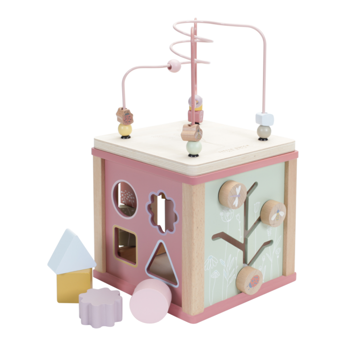 Jucarie din lemn FSC - Cub cu Activitati - Wild Flowers - Little Dutch