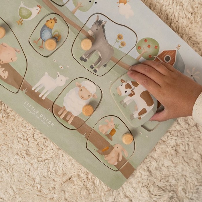 Puzzle din lemn FSC cu sunete - Little Farm - Little Dutch